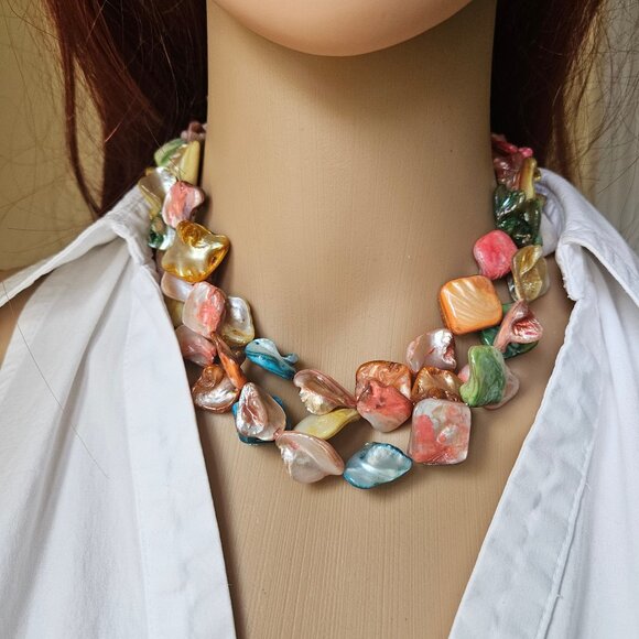 Fashion Pastel color Shell multi Layer Shell Beach Necklace - Picture 1 of 4